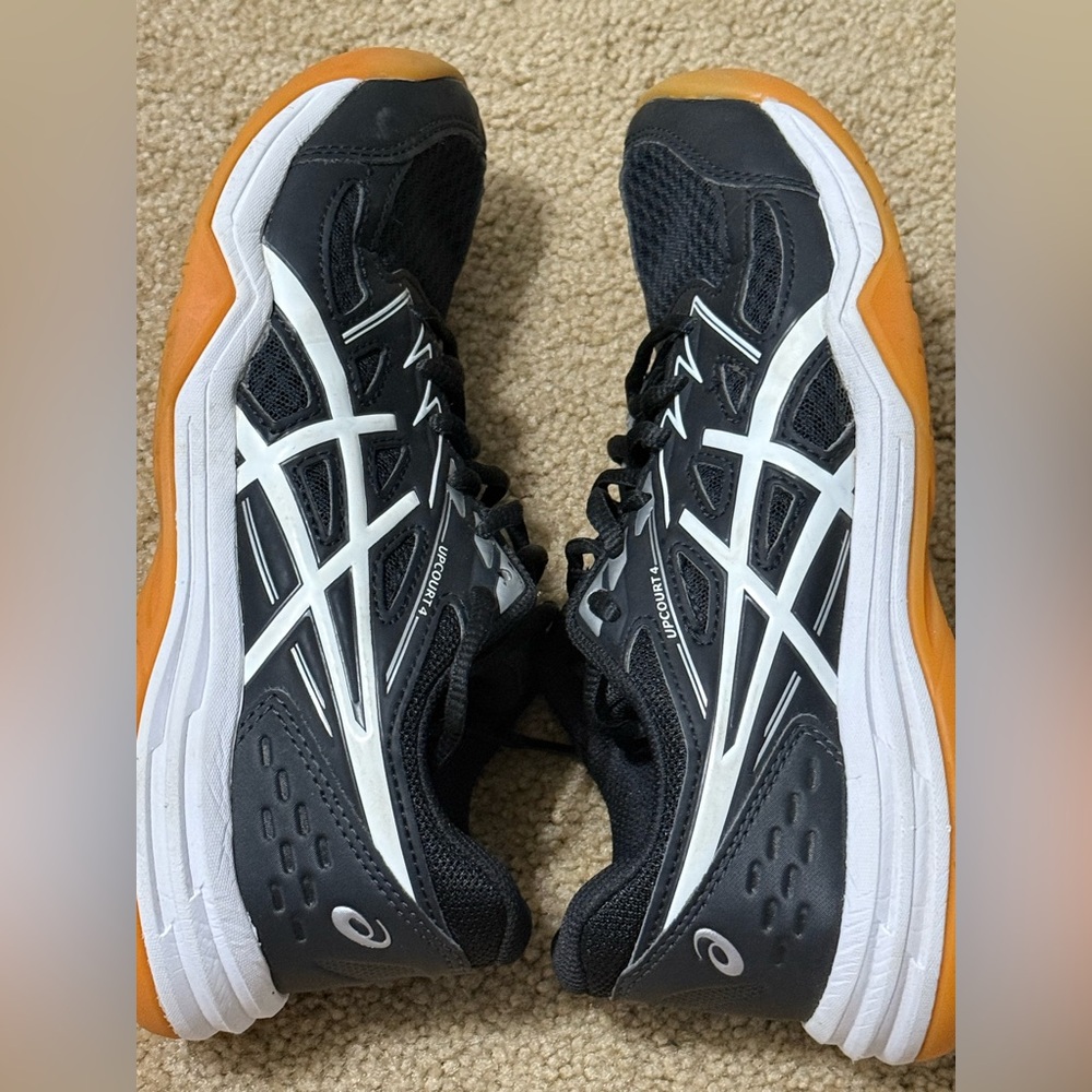 Asics Black and White Athletic Shoes with Orange Sole